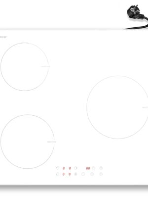 A11a56251a56940679b24f44a9a37d775J.jpg Karinear Induction Hob 3 Plates, White with Plug, Autonomous Hob Installation 59 cm, Boost, Safety Lock, Timer, 16 A, 220-240 V