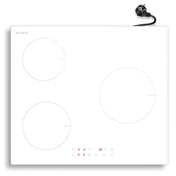 A11a56251a56940679b24f44a9a37d775J.jpg Karinear Induction Hob 3 Plates, White with Plug, Autonomous Hob Installation 59 cm, Boost, Safety Lock, Timer, 16 A, 220-240 V