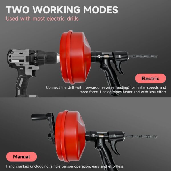 Aa9443d96802e44f7803fe139141b2f063.jpg 33FT Drain Auger Clog Remover Flexible Plumbing Snake Use Manually or Powered for Kitchen Bathrom Shower Sink Cleaning Tool