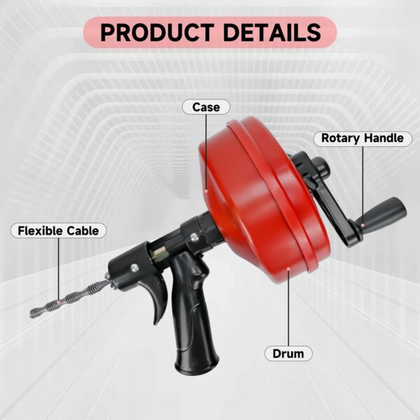Aca1b50bb6a07407d8b675ba1ada4d7ebM.jpg 33FT Drain Auger Clog Remover Flexible Plumbing Snake Use Manually or Powered for Kitchen Bathrom Shower Sink Cleaning Tool