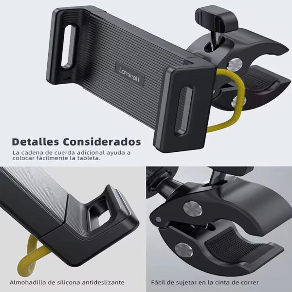 H3a28c92a1381435b8de70c301a50dbbe6.jpg Lamicall BT01 Universal Tablet Holder for Treadmill Gym Handlebar Mount Spin Bike Phone Stand Adjustable Clamp 4.7-12.9 Inch Pad