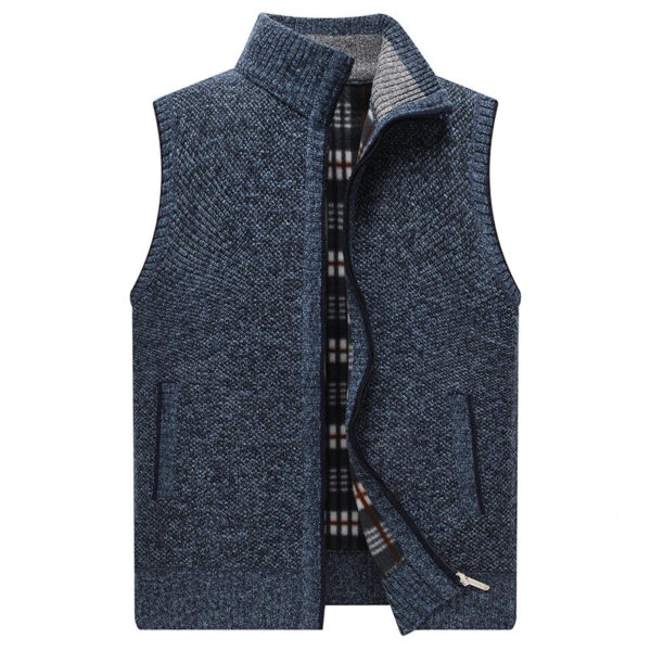Autumn Winter Mens Sweater Vest Thick Warm Sleeveless Knitted Cardigan Vest Sweatercoat Zipper Casual Outerwear Vest Sleeveless