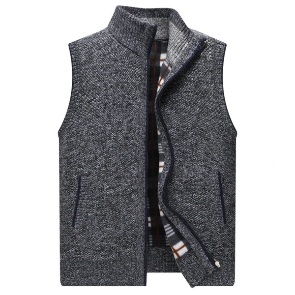 Autumn Winter Mens Sweater Vest Thick Warm Sleeveless Knitted Cardigan Vest Sweatercoat Zipper Casual Outerwear Vest Sleeveless