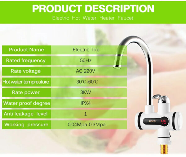 HTB1OvdraTjxK1Rjy0Fnq6yBaFXay.jpg ATWFS Electric Hot Faucet Water Heater Electric Tankless Water Heating Kitchen Faucet Digital Display Instant Water Tap 3000 W