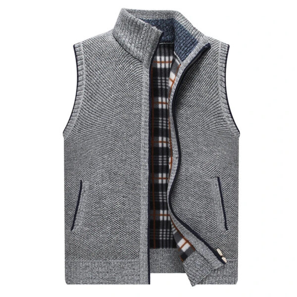 Autumn Winter Mens Sweater Vest Thick Warm Sleeveless Knitted Cardigan Vest Sweatercoat Zipper Casual Outerwear Vest Sleeveless