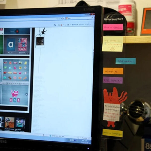 1PC Plastic Monitor Message Memo Board For Sticky Notes PC Computer Side Screen Message Memo Board Acrylic