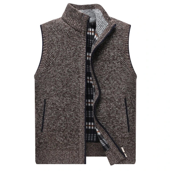 Autumn Winter Mens Sweater Vest Thick Warm Sleeveless Knitted Cardigan Vest Sweatercoat Zipper Casual Outerwear Vest Sleeveless