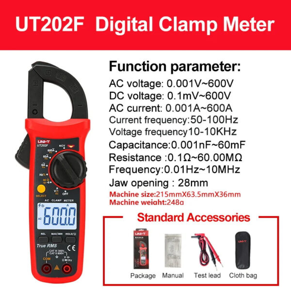 Hf7d3161f63994a57b84ff45898c611ea4.jpg UNI-T UT202F UT204R Digital Clamp Meter AC DC Current Amperometric Clamp Voltammeter True RMS Voltage Tester Frequency Meter