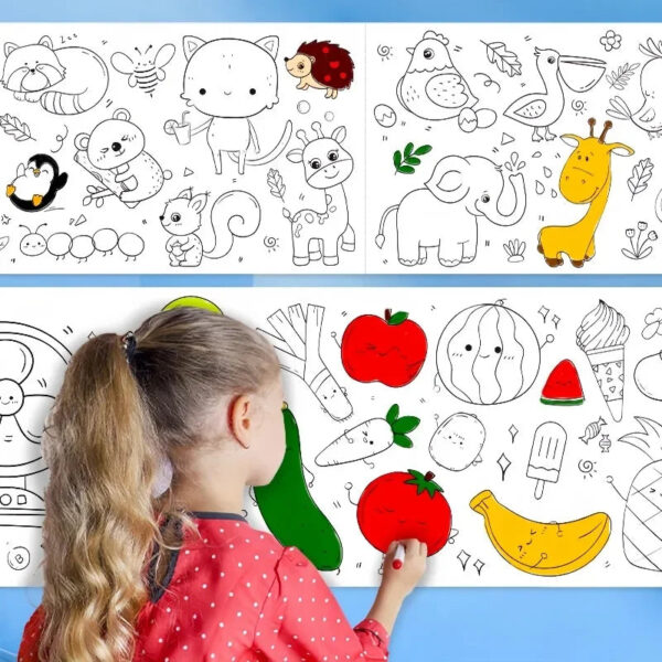 Kids Coloring Paper Roll Sticky DIY Drawing Graffiti Art Color Filling Educational Toys for Children Wall Floor Painting Gifts
