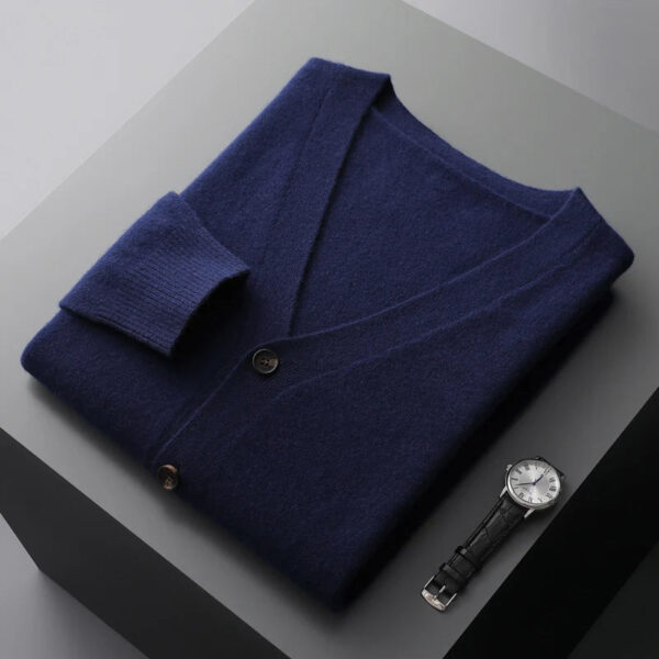 S008c612c854c41a0b139f91b3b7f09dc8.jpg 100% merino wool Men's Cardigan Cashmere Sweater Autumn And Winter Knitted Jacket Solid Color Long-Sleeved High Quality Top