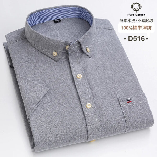 S00cd7a932f554de9b2dec197c4479ced5.jpg Fashionable Men's Shirt Short Sleeve 100% Cotton Oxford Stripe Plaid Formal Men's Casual Social Shirt Available in Large Sizes