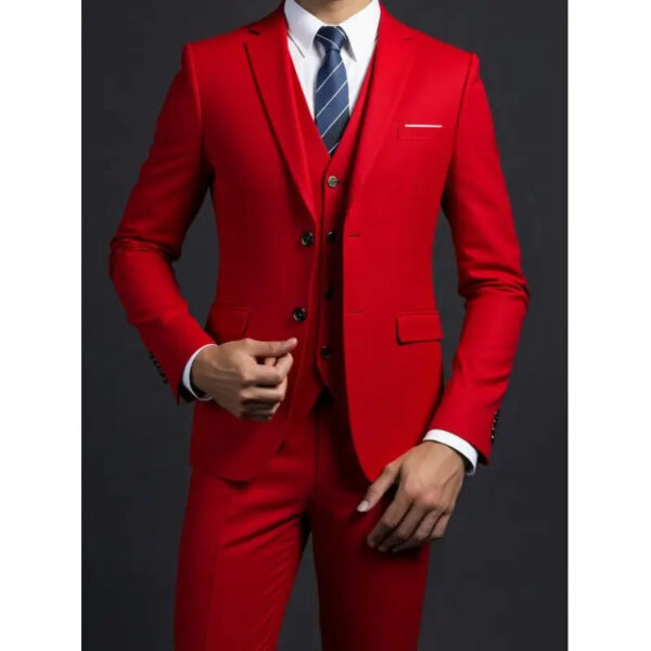 S011bc39e358c4cad8b63bfc6d4500078h.jpg Suit (Blazer+ Vest + Trousers) Men's Fashionable Gentleman Business British Style Solid-color Banquet Host Casual Wedding Suit