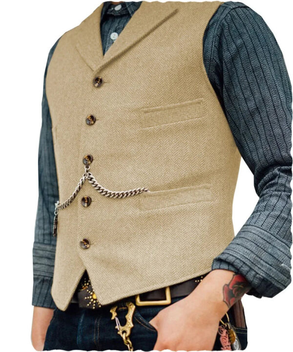 S019392c5cc844db985cb5dc9826c76a1N.jpg Wool Tweed Men's Suits Vest for Groomsmen Wedding Lapel Casual Slim Business Vests Sleeveless Waistcoat Male Gilet Homme Vests