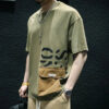 Retro Casual Short Sleeved T-shirt Men Round Neck Summer Oversized Loose Handsome Sports Printed Patchwork Pockets Pullover Tops