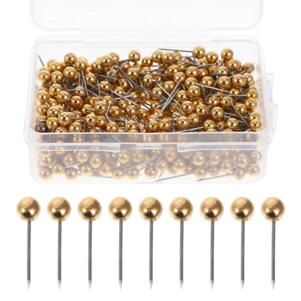 400Pcs Plastic Pin Tack Needle Bulletin Board Push Flag Map Round Travel National Thumb Stick Photo Holder (Golden)