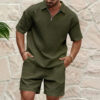 2024European and American Men's Spring and Summer Trends Youth Outdoor Lapel Small Plaid Short Sleeve Shorts Sports Suit