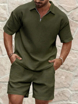 S02d059f502e842ee93c2d7a33f0bab4eP.jpg 2024European and American Men's Spring and Summer Trends Youth Outdoor Lapel Small Plaid Short Sleeve Shorts Sports Suit