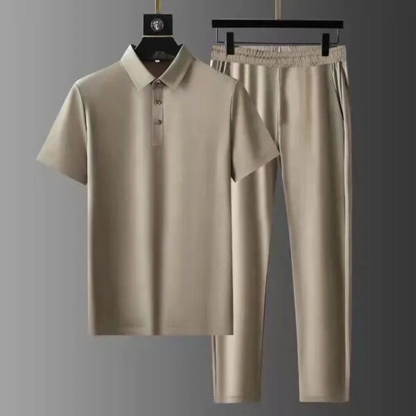 2025 Summer New Fashion Solid Color Comfortable Breathable Sports Suit Men's Business Leisure Loose Size Two-Piece Set M-4XL