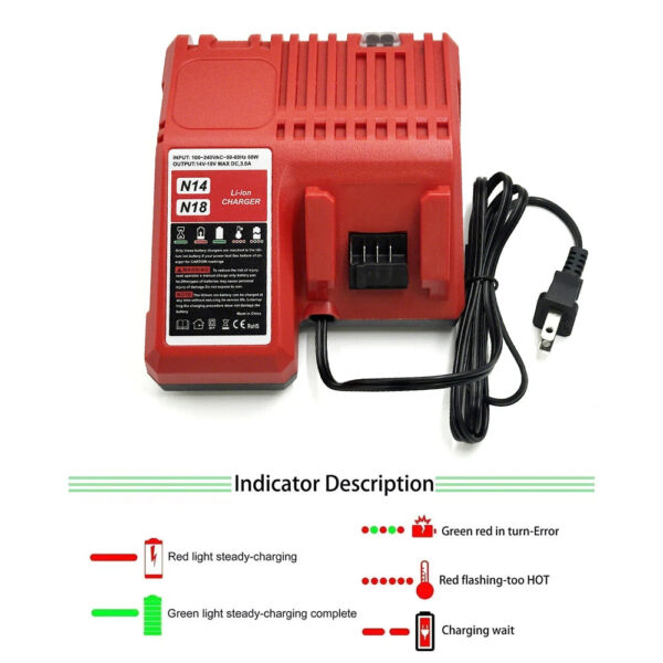 NEW Replacement Li-ion Battery Charger Multi Voltage Charger for Milwaukee 14.4V-18V 48-11-1850 48-11-1840 48-11-1815 48-11-1828