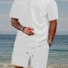 2025 Summer New Men's Casual Sportswear Polo Shirt With A Lapel, Men's Short-sleeved Shirt And Shorts, Jacquard Texture Suit