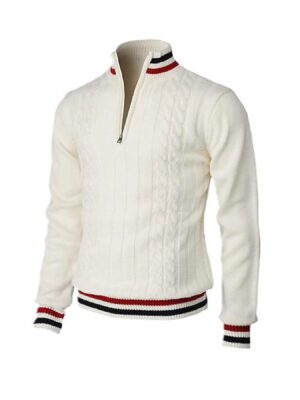 S03dc843e822c4ca98a092758a6689d699.jpg Thickened version2025 Autumn and Winter Men's Quarter-Zip Sweater Pure Cotton Mock Neck Knit Long Sleeve Pullover Sweater 560G