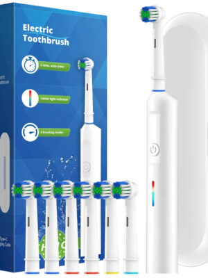 Smart Rotating Electric Toothbrush, Round Head Rechargeable Electric Toothbrush with 6 Heads, Compatible with Oral B Brush Heads