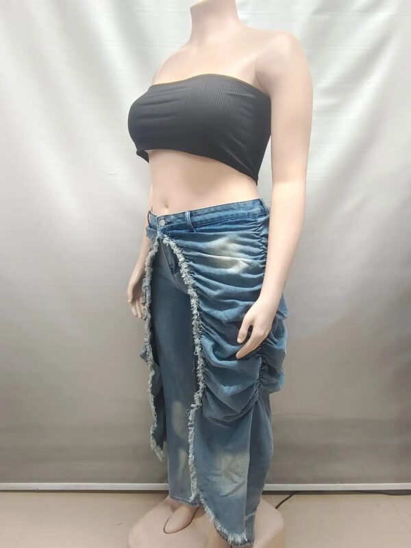 Women Solid Jeans Pants Denim Pleated Trousers Fuzzy Edge Full Lenth Mid Waist Zipper Straight Y2k Streetwear Casual 2026 Spring