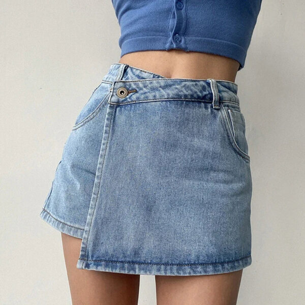 S0446ec81bb3a4b01bb75c41165a2c5a4Z.jpg Fashion A-Line Denim Shorts for Women Summer High Waist Skirt Pants Woman Slim Streetwear Jeans Blue Shorts Female