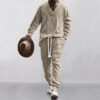 S0514e6838d784dff80c8a02f36507fe7D.jpg 2025 Cross-border New Men's Casual Trousers V-Neck Versatile Jacquard Knitted Sweater Set