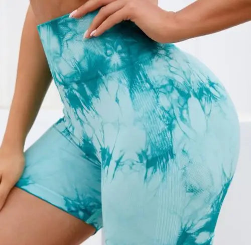 S0515b6ba15524bb98a1dab9850f6c64fk.jpg Multicolour Tie Dye Women’s Quick Drying Yoga Shorts Tight Fitting Sports Shorts for Women Peach Hip Compression Shorts Fitness