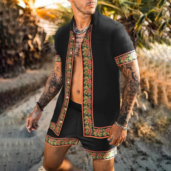 S0646d2f692584fb7aec3a519a1345855f.jpg 2024 Summer Men's Fashion Leopard Print Short Sleeve Shirt And Shorts Set Beach Style T Shirt Breathable Shorts Two Piece Set