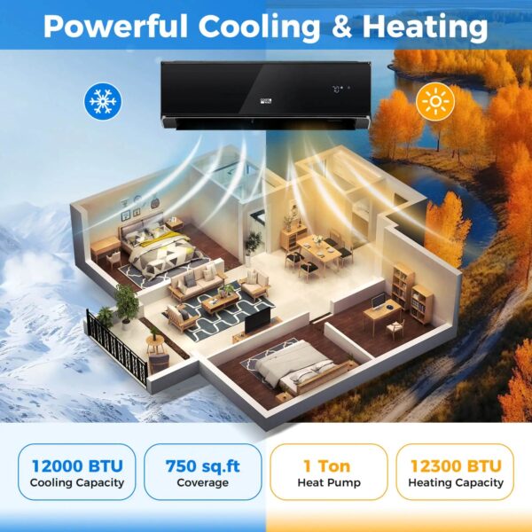 S06f7fe0c492642f683a56da6dcb5d0d0F.jpg 12000 BTU Wifi Enabled Mini Split Air Conditioner & Heater w/ Heat Pump