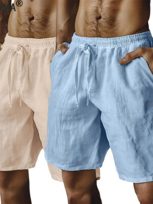 S06ff12d6a9be4a00adc51839bea19646T.jpg Summer New Men's Breathable Shorts Hawaii Beach Short Pants Male Solid Color Trousers Loose Lightweight Short Streetwear
