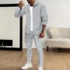 S07f85a271fb3497aba6458e305ce04eab.jpg Spring and autumn new Waffle men's casual slim-fit hooded long-sleeved cardigan matching color fashion high quality tracksuit pa