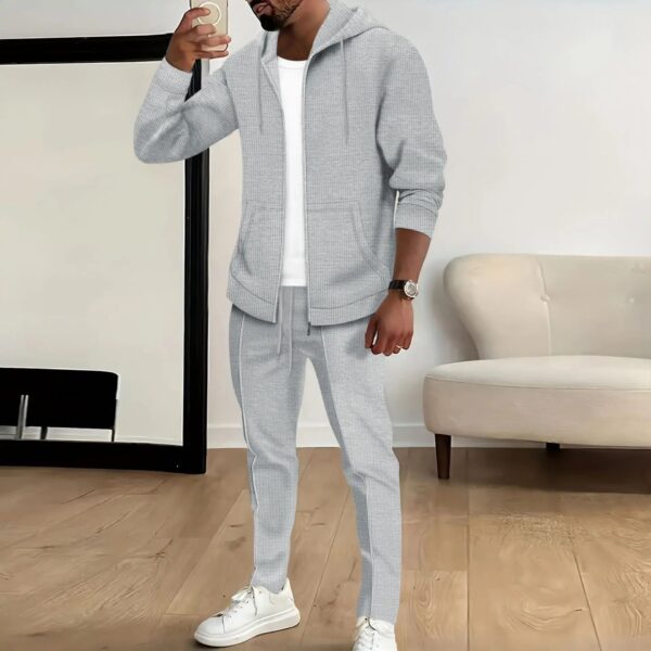 S07f85a271fb3497aba6458e305ce04eab.jpg Spring and autumn new Waffle men's casual slim-fit hooded long-sleeved cardigan matching color fashion high quality tracksuit pa