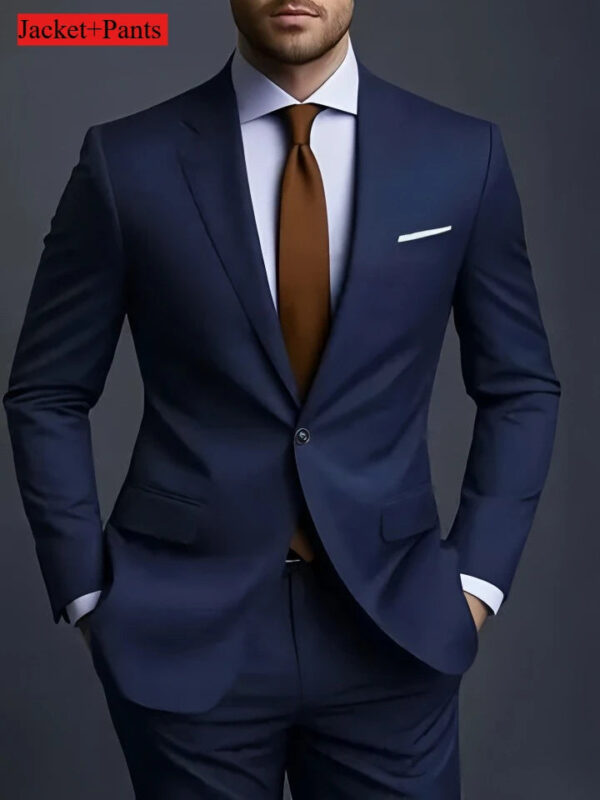 S081559b5bc414289a23802c6e6de3557c.jpg Elegant Men's Suit Sets- Slim Fit Tuxedo Set for Weddings & Formal Occasions, Black Suit
