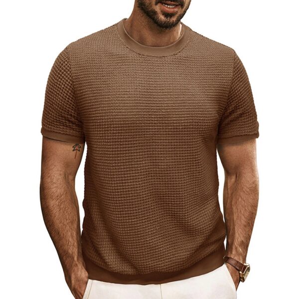 S082a6a2417814695b4dbc73ad2e04e70r.jpg British style Summer Solid Short Sleeve Knitted T-shirt Men Fashion O-Neck Stripe Slim Fit Tee High Quality Men Clothing