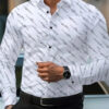 Men's shirt fashion geometric line print long sleeve shirt business office casual slim versatile daily outdoor commuting top