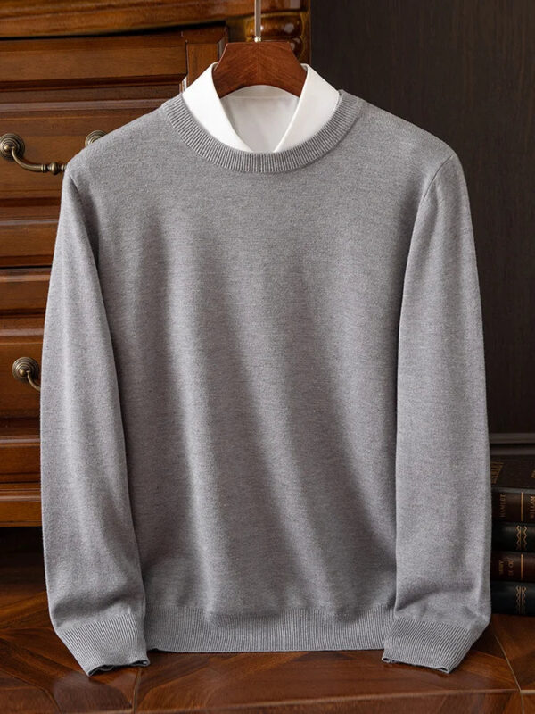S08e38b61c0e64b5686306e558ca9483bi.jpg Choice Men's Wool Sweater Autumn Winter New Round Neck Pullover Loose Solid Color Bottoming Shirt Long Sleeve Smart Casual Tops