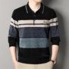 S0939bca0955045e4ae1c310506977f71i.jpg Men's Lapel Sweater Fashion Striped Knitted Pullovers Autumn Winter Fleece Lined Knitwear Thickened Jumpers New Jersey