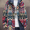 Unisex Retro Ethnic Pattern Print Plush Thick Long-Sleeved Sweater Cardigan Coat
