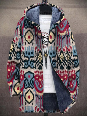 S0944c3cec9994989a212ec24c1016809u.jpg Unisex Retro Ethnic Pattern Print Plush Thick Long-Sleeved Sweater Cardigan Coat