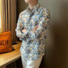 Men Clothing Korean Fashion Floral Print High Street Chic Shirt Spring Autumn Casual Long Sleeve Slim Fit Tops Camisas De Hombre