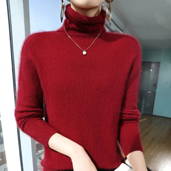 S0ae345634c6646d1a281380167f689266.jpg Autumn And Winter New 100% Pure Mink Cashmere Sweater Women's Pile Collar Pullover Slim Sweater Knitted Bottoming Shirt