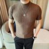 S0b4225d037294c73a47ed266f115b7204.jpg Summer Half High Collar Elastic T Shirts For Men Korean Fashion Versatile Slim Fit Short Sleeve Casual Pullovers Tops Tees 4XL-M