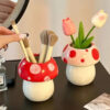 S0c36ddb7d8814e8cb0bbbf2d0d4179e6r.jpg Cute Mushroom Ceramic Pen Container Series Suitable Makeup Brush Holder Office Supplies Desktop Creative Decoration