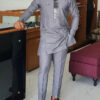 Men's chic casual white geometric print two-piece suit