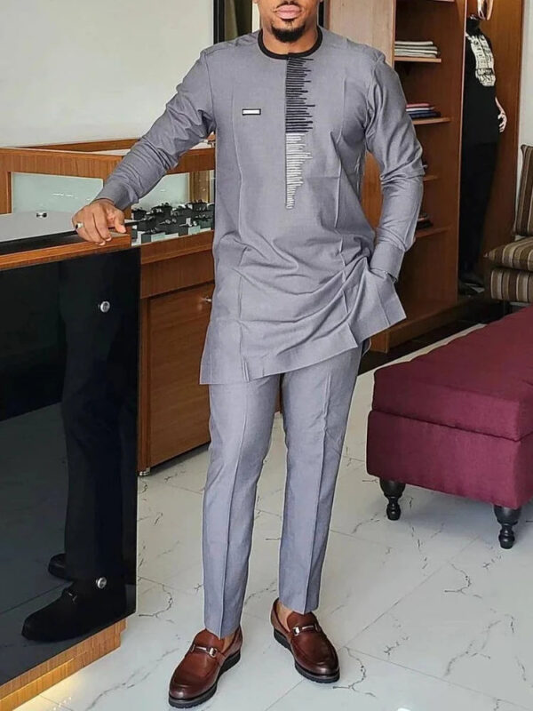 Men's chic casual white geometric print two-piece suit