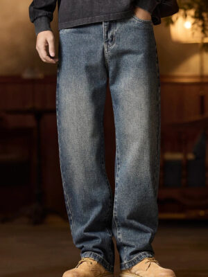 S0d0652d6e5024d7bb64ef28d59e945a6W.jpg Mens Elastic Waist Jeans Relaxed Fit Men's Blue Jeans with Elastic Waist with Zipper and Button