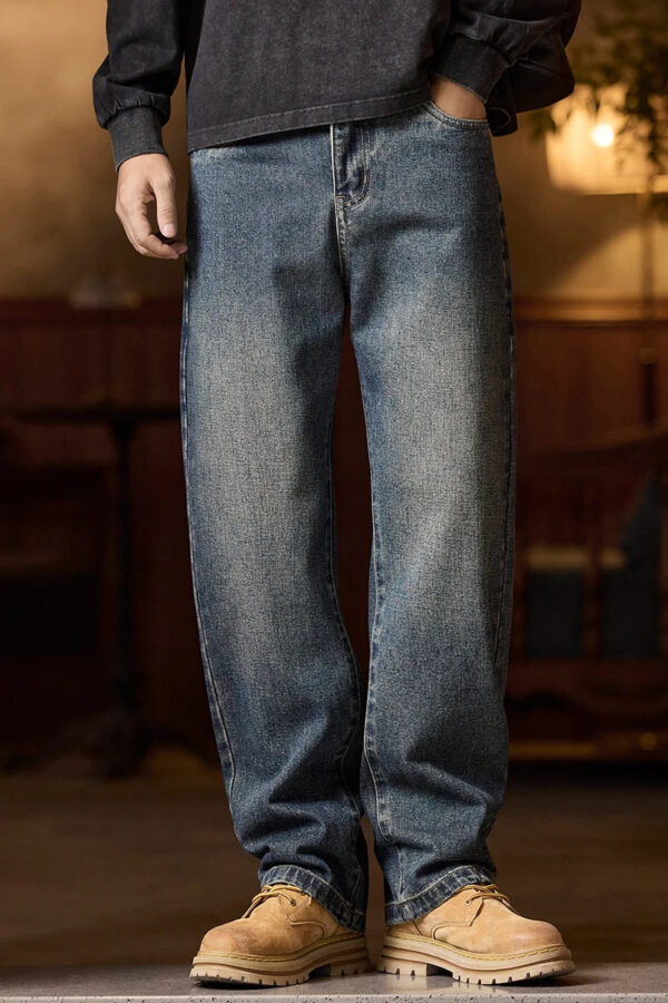 S0d0652d6e5024d7bb64ef28d59e945a6W.jpg Mens Elastic Waist Jeans Relaxed Fit Men's Blue Jeans with Elastic Waist with Zipper and Button